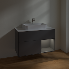 Тумба під раковину Villeroy & Boch Finion 100х50,1 см з підсвічуванням МДФ антрацит матовий лак/скло біле матове F371GKGK