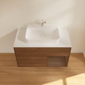 Тумба под раковину Villeroy & Boch Finion 100х50,1 см с подсветкой МДФ шпон грецкого ореха/стекло белое матовое F371GNGN