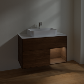 Тумба под раковину Villeroy & Boch Finion 100х50,1 см с подсветкой МДФ шпон грецкого ореха/стекло белое матовое F371GNGN