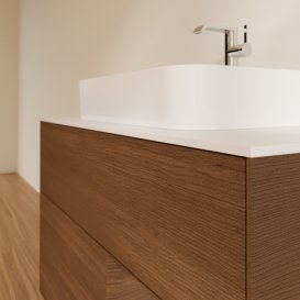 Тумба под раковину Villeroy & Boch Finion 100х50,1 см с подсветкой МДФ шпон грецкого ореха/стекло белое матовое F371GNGN