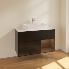 Тумба под раковину Villeroy & Boch Finion 100х50,1 см с подсветкой МДФ черный матовый лак/стекло белое матовое F371GNPD