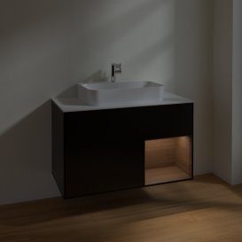 Тумба под раковину Villeroy & Boch Finion 100х50,1 см с подсветкой МДФ черный матовый лак/стекло белое матовое F371GNPD