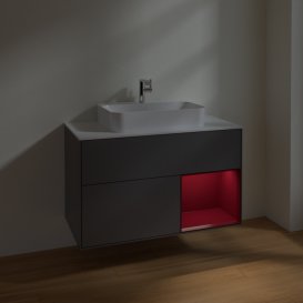 Тумба под раковину Villeroy & Boch Finion 100х50,1 см с подсветкой МДФ антрацит матовый лак/стекло белое матовое F371HBGK