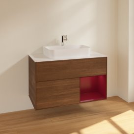 Тумба под раковину Villeroy & Boch Finion 100х50,1 см с подсветкой МДФ шпон грецкого ореха/стекло белое матовое F371HBGN