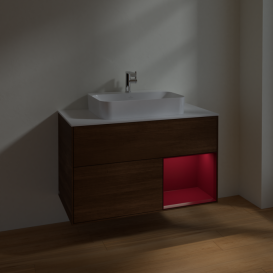 Тумба под раковину Villeroy & Boch Finion 100х50,1 см с подсветкой МДФ шпон грецкого ореха/стекло белое матовое F371HBGN