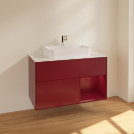 Тумба під раковину Villeroy & Boch Finion 100х50,1 см з підсвічуванням МДФ півонія матовий лак/скло біле матове F371HBHB