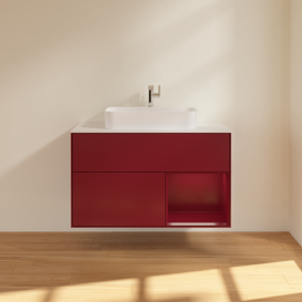 Тумба під раковину Villeroy & Boch Finion 100х50,1 см з підсвічуванням МДФ півонія матовий лак/скло біле матове F371HBHB