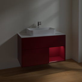 Тумба під раковину Villeroy & Boch Finion 100х50,1 см з підсвічуванням МДФ півонія матовий лак/скло біле матове F371HBHB