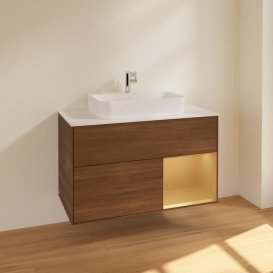 Тумба під раковину Villeroy & Boch Finion 100х50,1 см із підсвічуванням МДФ шпон волоського горіха/скло біле матове F371HFGN