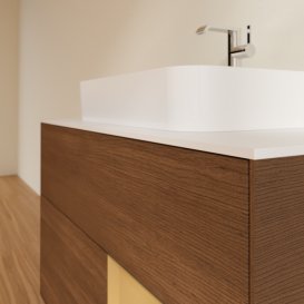 Тумба під раковину Villeroy & Boch Finion 100х50,1 см із підсвічуванням МДФ шпон волоського горіха/скло біле матове F371HFGN