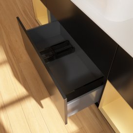 Тумба под раковину Villeroy & Boch Finion 160х50,1 см с подсветкой МДФ черный матовый лак/стекло белое матовое F741HFPD