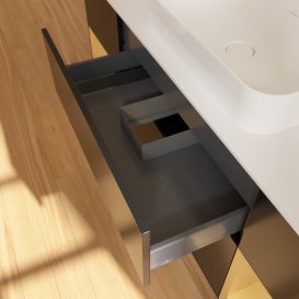 Тумба под раковину Villeroy & Boch Finion 160х50,1 см с подсветкой МДФ черный матовый лак/стекло белое матовое F741HFPD