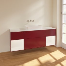 Тумба под раковину Villeroy & Boch Finion 160х50,1 см с подсветкой МДФ пион матовый лак/стекло белое матовое F741MTHB