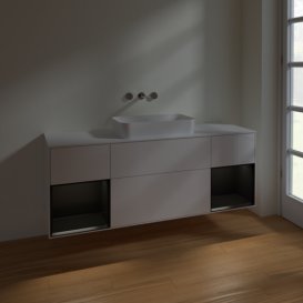 Тумба под раковину Villeroy & Boch Finion 160х50,1 см с подсветкой МДФ глянцевый белый лак/стекло белое матовое F741PDGF