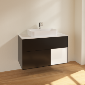 Тумба під раковину Villeroy & Boch Finion 100х50,1 см із підсвічуванням МДФ чорний матовий лак/скло біле матове F371MTPD