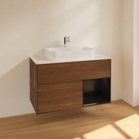 Тумба под раковину Villeroy & Boch Finion 100х50,1 см с подсветкой МДФ шпон грецкого ореха/стекло белое матовое F371PDGN