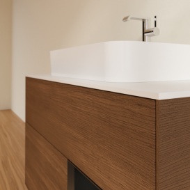 Тумба под раковину Villeroy & Boch Finion 100х50,1 см с подсветкой МДФ шпон грецкого ореха/стекло белое матовое F371PDGN