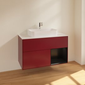 Тумба под раковину Villeroy & Boch Finion 100х50,1 см с подсветкой МДФ пион матовый лак/стекло белое матовое F371PDHB