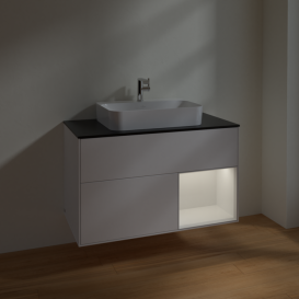 Тумба під раковину Villeroy & Boch Finion 100х50,1 см із підсвічуванням МДФ білий матовий лак/скло чорне матове F372GFMT