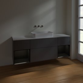 Тумба под раковину Villeroy & Boch Finion 160х50,1 см с подсветкой МДФ антрацит матовый лак/стекло белое матовое F741PDGK