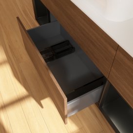 Тумба под раковину Villeroy & Boch Finion 160х50,1 см с подсветкой МДФ шпон грецкого ореха/стекло белое матовое F741PDGN