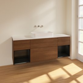 Тумба под раковину Villeroy & Boch Finion 160х50,1 см с подсветкой МДФ шпон грецкого ореха/стекло белое матовое F741PDGN