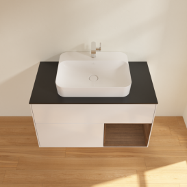 Тумба под раковину Villeroy & Boch Finion 100х50,1 см с подсветкой МДФ глянцевый белый лак/стекло черное матовое F372GNGF