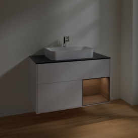 Тумба под раковину Villeroy & Boch Finion 100х50,1 см с подсветкой МДФ глянцевый белый лак/стекло черное матовое F372GNGF