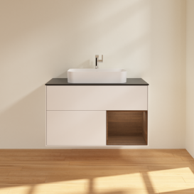 Тумба под раковину Villeroy & Boch Finion 100х50,1 см с подсветкой МДФ белый матовый лак/стекло черное матовое F372GNMT