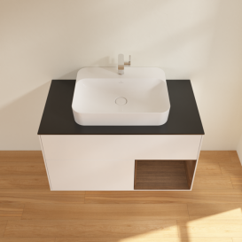 Тумба под раковину Villeroy & Boch Finion 100х50,1 см с подсветкой МДФ белый матовый лак/стекло черное матовое F372GNMT