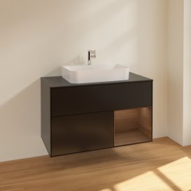 Тумба под раковину Villeroy & Boch Finion 100х50,1 см с подсветкой МДФ черный матовый лак/стекло черное матовое F372GNPD