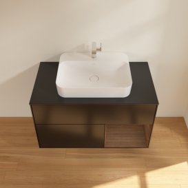 Тумба под раковину Villeroy & Boch Finion 100х50,1 см с подсветкой МДФ черный матовый лак/стекло черное матовое F372GNPD