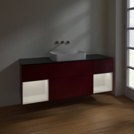 Тумба под раковину Villeroy & Boch Finion 160х50,1 см с подсветкой МДФ пион матовый лак/стекло черное матовое F742GFHB