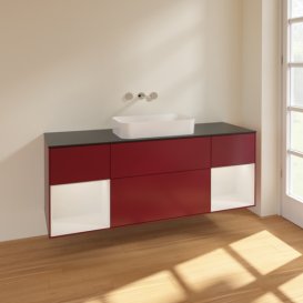 Тумба под раковину Villeroy & Boch Finion 160х50,1 см с подсветкой МДФ пион матовый лак/стекло черное матовое F742GFHB