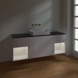 Тумба под раковину Villeroy & Boch Finion 160х50,1 см с подсветкой МДФ белый матовый лак/стекло черное матовое F742GFMT