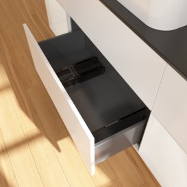 Тумба под раковину Villeroy & Boch Finion 160х50,1 см с подсветкой МДФ белый матовый лак/стекло черное матовое F742GFMT