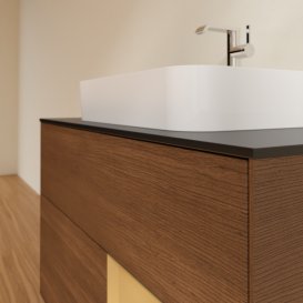 Тумба под раковину Villeroy & Boch Finion 100х50,1 см с подсветкой МДФ шпон грецкого ореха/стекло черное матовое F372HFGN