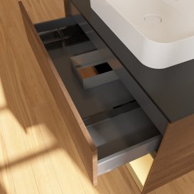 Тумба под раковину Villeroy & Boch Finion 100х50,1 см с подсветкой МДФ шпон грецкого ореха/стекло черное матовое F372HFGN