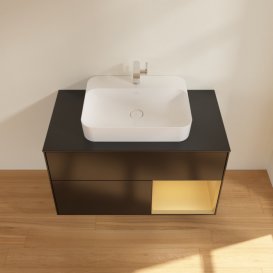 Тумба під раковину Villeroy & Boch Finion 100х50,1 см із підсвічуванням МДФ чорний матовий лак/скло чорне матове F372HFPD