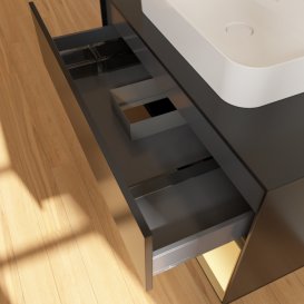 Тумба під раковину Villeroy & Boch Finion 100х50,1 см із підсвічуванням МДФ чорний матовий лак/скло чорне матове F372HFPD