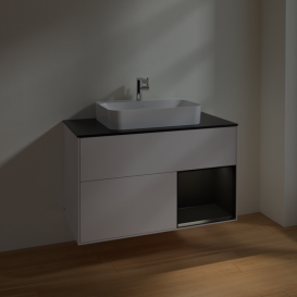 Тумба під раковину Villeroy & Boch Finion 100х50,1 см з підсвіткою МДФ білий глянцевий лак/скло чорне матове F372PDGF