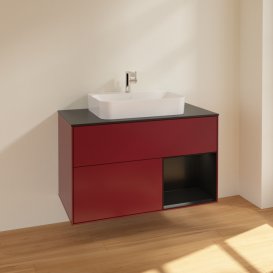 Тумба під раковину Villeroy & Boch Finion 100х50,1 см з підсвічуванням МДФ півонія матовий лак/скло чорне матове F372PDHB