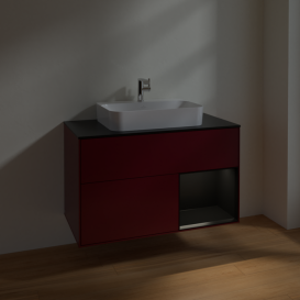 Тумба під раковину Villeroy & Boch Finion 100х50,1 см з підсвічуванням МДФ півонія матовий лак/скло чорне матове F372PDHB