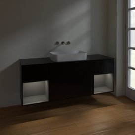 Тумба під раковину Villeroy & Boch Finion 160х50,1 см із підсвічуванням МДФ чорний матовий лак/скло чорне матове F742GKPD