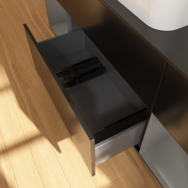 Тумба під раковину Villeroy & Boch Finion 160х50,1 см із підсвічуванням МДФ чорний матовий лак/скло чорне матове F742GKPD