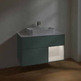 Тумба під раковину Villeroy & Boch Finion 100х50,1 см із підсвічуванням МДФ оливковий матовий лак/скло біле матове F371GFGM