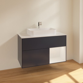 Тумба під раковину Villeroy & Boch Finion 100х50,1 см із підсвічуванням МДФ темно-синій матовий лак/скло біле матове F371GFHG