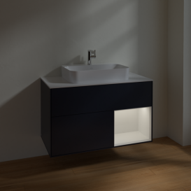 Тумба під раковину Villeroy & Boch Finion 100х50,1 см із підсвічуванням МДФ темно-синій матовий лак/скло біле матове F371GFHG