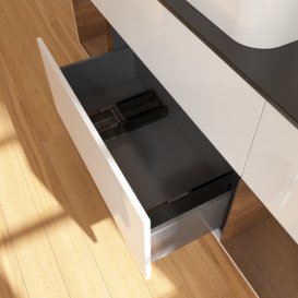 Тумба під раковину Villeroy & Boch Finion 160х50,1 см з підсвічуванням МДФ білий глянцевий лак/скло чорне матове F742GNGF