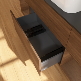 Тумба під раковину Villeroy & Boch Finion 160х50,1 см із підсвічуванням МДФ шпон волоського горіха/скло чорне матове F742GNGN